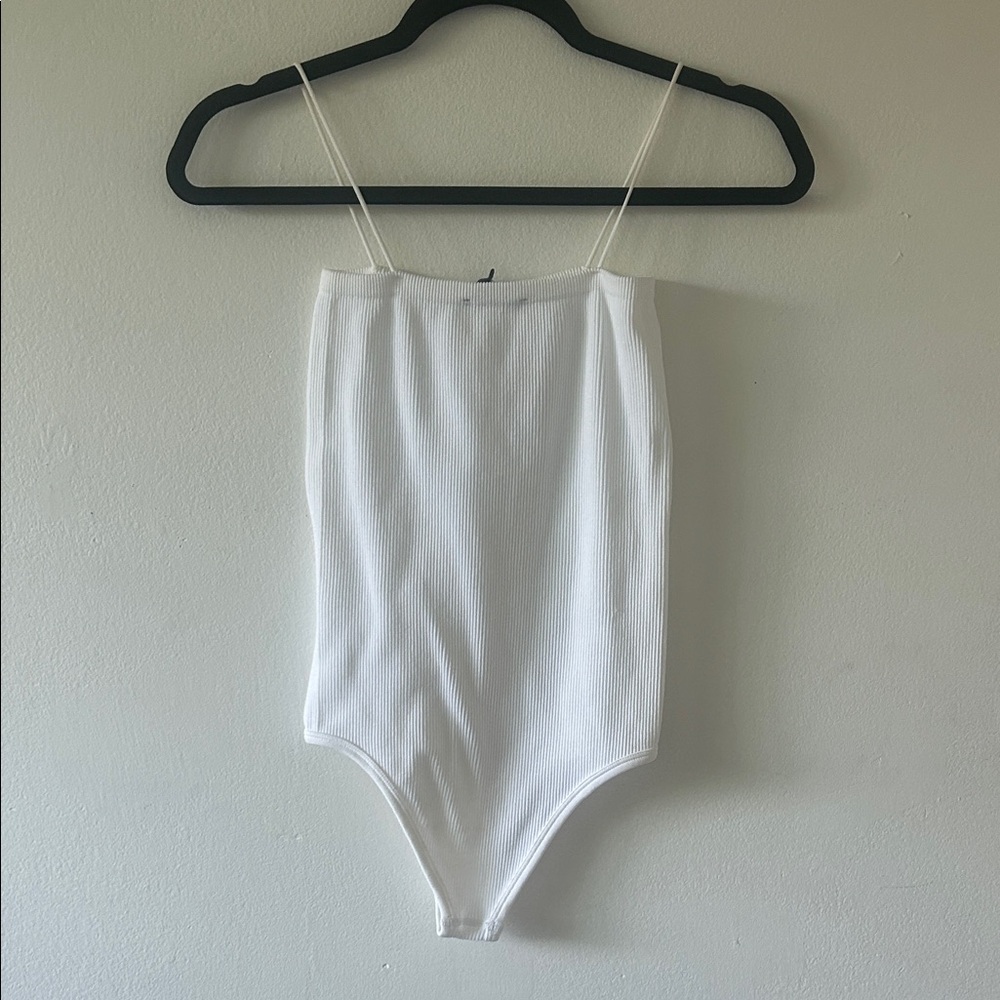 Zara White Ribbed Bodysuit